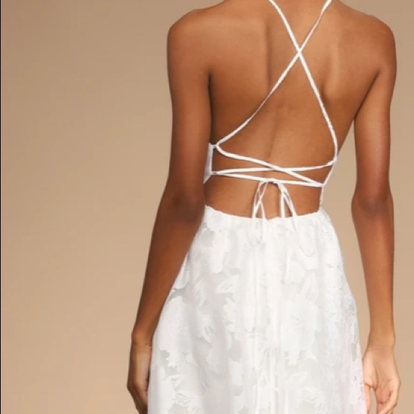 ❤️ Lulus Feeling Like Forever White Jacquard Organza Lace-Up Midi Dress - Picture 12 of 16